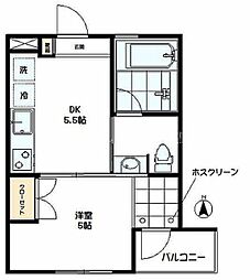 つばめはうす 2階1DKの間取り