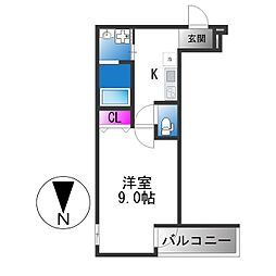 フジパレス長居公園 1Kの間取図画像