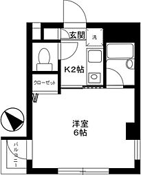 イーストフローラ 1Kの間取図画像