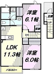 Ｓｃｈｏｎ　Ｂｌｕｍｅ 2階2LDKの間取り