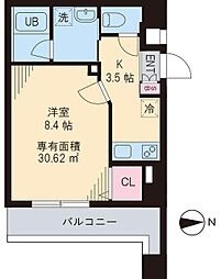 グッド フラットIII 3階1Kの間取り