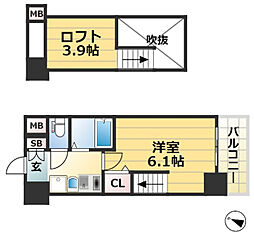 神戸高速東西線 花隈駅 徒歩9分の賃貸マンション 11階1Kの間取り
