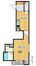 CASA ELVITA 2階1Kの間取り