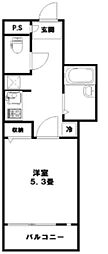 マリオン駒場 2階1Kの間取り