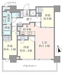 サザンスカイタワーレジデンス 25階3LDKの間取り