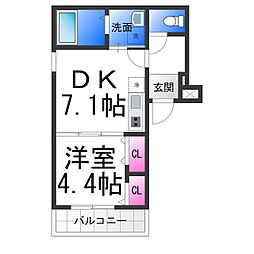 フジパレス堺浜寺石津III番館 2階1DKの間取り