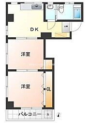 不動前マンション 3階2DKの間取り