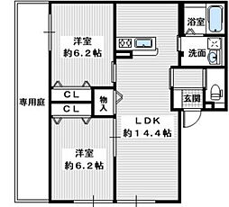 南海高野線 金剛駅 徒歩25分の賃貸アパート 1階2LDKの間取り