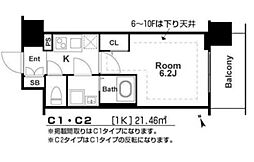 ESLEAD大阪城南GRANDUX 1Kの間取図画像
