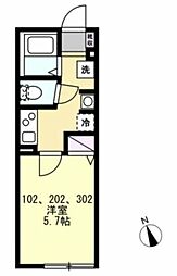 ベイルームレジデンス大船A 1Kの間取図画像