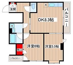 JR総武線 新小岩駅 徒歩29分の賃貸マンション 3階2DKの間取り