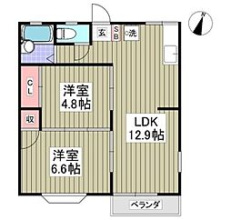 コスモハイツ 2LDKの間取図画像