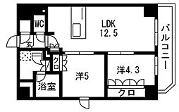 ＴＲＡＤＩＳ両国III 9階2LDKの間取り