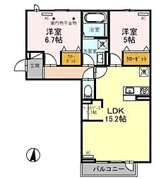 D-room高坂弐番町 2階2LDKの間取り