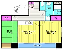 ベルヴィル 4階2DKの間取り