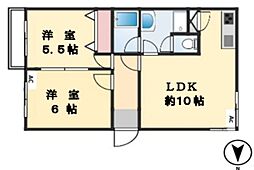 シャトレ都立大 2LDKの間取図画像