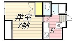 サードベルハイツ 1階1Kの間取り