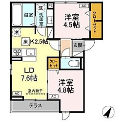 D-ROOM平山5丁目 1階2LDKの間取り
