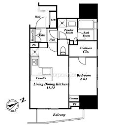 朝日マンション五反田 1LDKの間取図画像