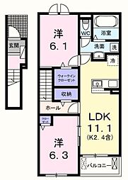 JR八高線 金子駅 徒歩33分の賃貸アパート 1階2LDKの間取り