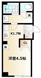 シャリエール住吉 1Kの間取図画像
