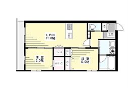 イリュージア 1階2LDKの間取り