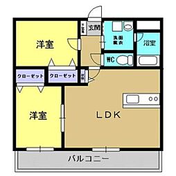 コーポラスフラワー 4階2LDKの間取り