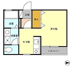 フルール 2階ワンルームの間取り