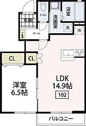 エルメゾン南栗原 1LDKの間取図画像
