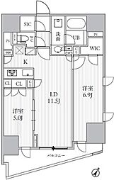 シーズンフラッツ大井町 13階2LDKの間取り