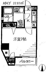 ベルファース新富町 3階1Kの間取り