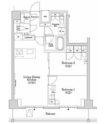 ザ・パークハビオSOHO市谷左内町 2LDKの間取図画像