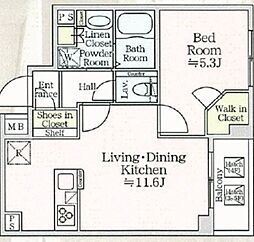 アイルプレミアム月島ドゥーエ 3階1LDKの間取り