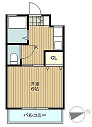 京王相模原線 南大沢駅 バス15分 めぐみ野下車 徒歩3分の賃貸アパート 2階1Kの間取り