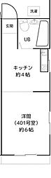 慶成ビル 4階1Kの間取り