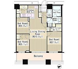 JR山手線 田町駅 徒歩12分の賃貸マンション 35階3LDKの間取り