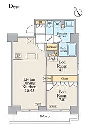 クレストコート門前仲町 14階2LDKの間取り