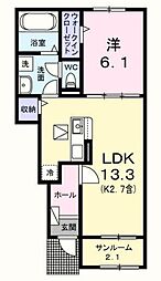 エール ドゥ 1階1LDKの間取り