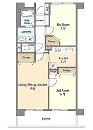 UURコート白鷺 3階2LDKの間取り