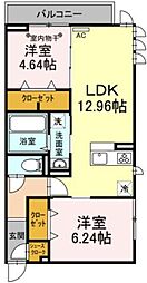 ブランエール白鳥 2階2LDKの間取り