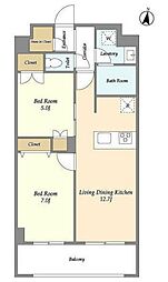 メゾンドオンディーヌ 3階2LDKの間取り