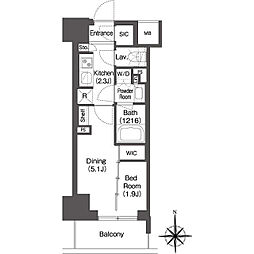 コンフォリア東新宿 1DKの間取図画像