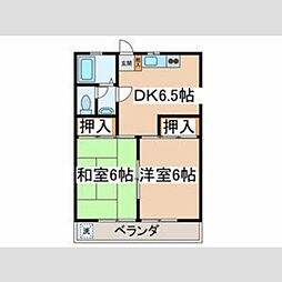ハイネス車 2階2DKの間取り