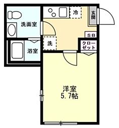 ラピス浜見台 2階1Kの間取り
