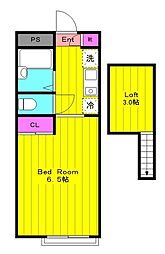 ハイツu 1Kの間取図画像