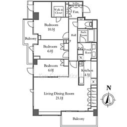 ザ・パークハウス西麻布霞町 3LDKの間取図画像