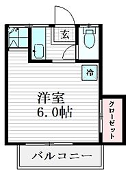 川口マンション 2階ワンルームの間取り