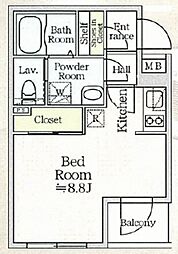 アイルプレミアム月島ドゥーエ 4階ワンルームの間取り