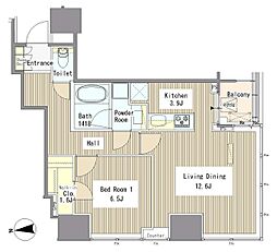 ホワイトタワー浜松町 2階1LDKの間取り