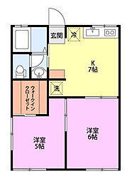 コーポ仲村 2DKの間取図画像